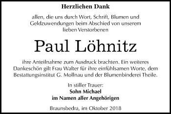 Traueranzeige von Paul Löhnitz von Mitteldeutsche Zeitung Merseburg/Querfurt