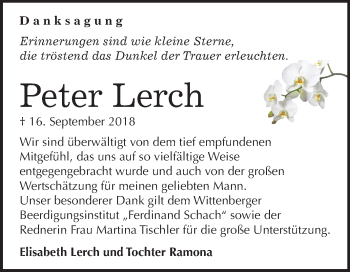 Traueranzeige von Peter Lerch von Mitteldeutsche Zeitung