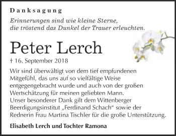 Traueranzeige von Peter Lerch von WVG - Wochenspiegel Wittenberg