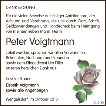 Traueranzeige von Peter Voigtmann von WVG - Wochenspiegel NMB / WSF / ZTZ