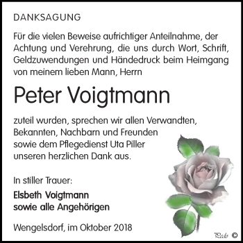 Traueranzeige von Peter Voigtmann von Mitteldeutsche Zeitung Weißenfels