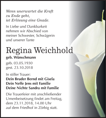 Traueranzeige von Regina Weichhold von Mitteldeutsche Zeitung Bitterfeld