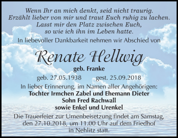 Traueranzeige von Renate Hellwig von Mitteldeutsche Zeitung Halle/Saalkreis