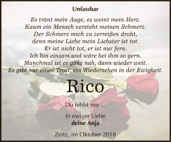 Traueranzeige von Rico   von Super Sonntag Zeitz