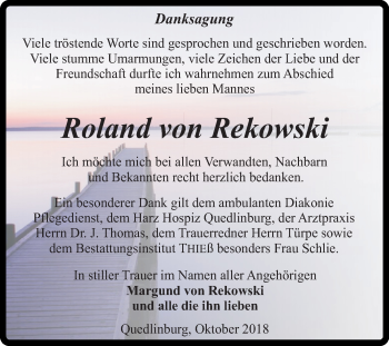 Traueranzeige von Roland von Rekowski von Mitteldeutsche Zeitung Quedlinburg