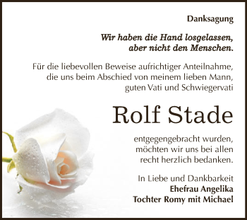 Traueranzeige von Rolf Stade von WVG - Wochenspiegel NMB / WSF / ZTZ