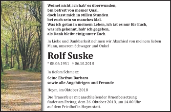 Traueranzeige von Rolf Suske von Mitteldeutsche Zeitung Aschersleben