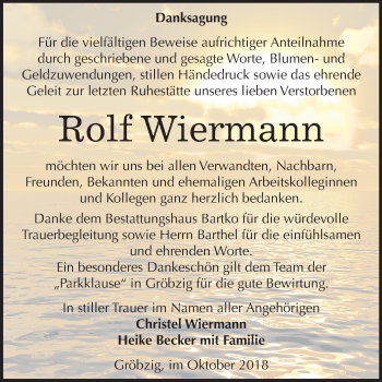Traueranzeige von Rolf Wiermann von Mitteldeutsche Zeitung