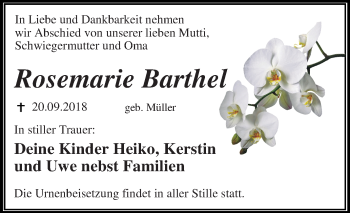 Traueranzeige von Rosemarie Barthel von Mitteldeutsche Zeitung Dessau-Roßlau