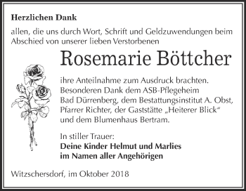 Traueranzeige von Rosemarie Böttcher von Super Sonntag Merseburg