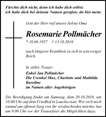 Traueranzeige von Rosemarie Pollmächer von Mitteldeutsche Zeitung