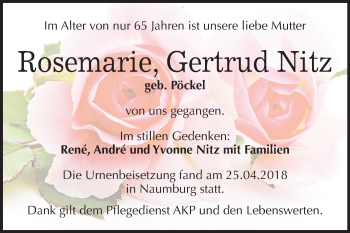 Traueranzeige von Rosemarie Gertrud Nitz von Mitteldeutsche Zeitung