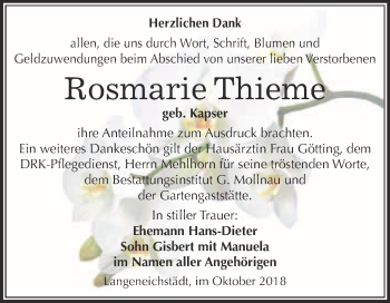 Traueranzeige von Rosmarie Thieme von WVG - Wochenspiegel Merseburg