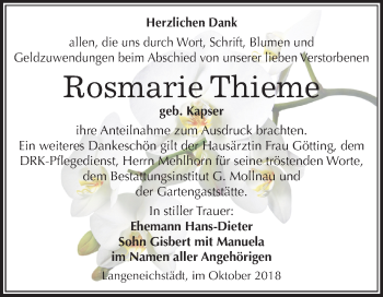 Traueranzeige von Rosmarie Thieme von Mitteldeutsche Zeitung Merseburg/Querfurt