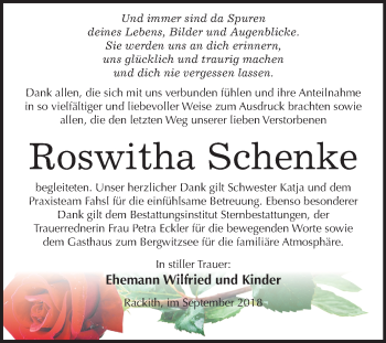 Traueranzeige von Roswitha Schenke von Mitteldeutsche Zeitung