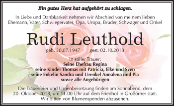 Traueranzeige von Rudi Leuthold von Mitteldeutsche Zeitung