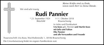 Traueranzeige von Rudi Pannier von Mitteldeutsche Zeitung Bitterfeld