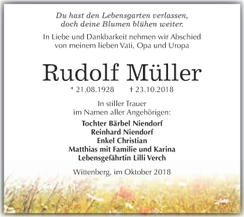 Traueranzeige von Rudolf Müller von Super Sonntag Wittenberg
