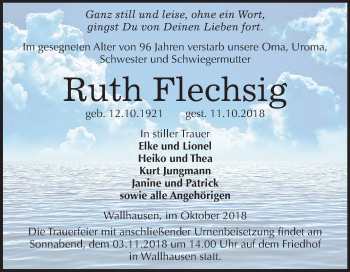 Traueranzeige von Ruth Flechsig von Mitteldeutsche Zeitung