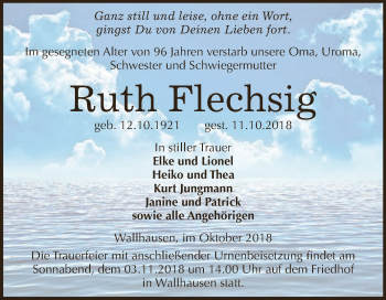 Traueranzeige von Ruth Flechsig von Super Sonntag SGH Mansf. Land
