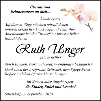 Traueranzeige von Ruth Unger von Mitteldeutsche Zeitung