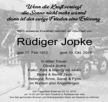 Traueranzeige von Rüdiger Jopke von Mitteldeutsche Zeitung Sangerhausen