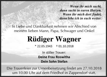 Traueranzeige von Rüdiger Wagner von Mitteldeutsche Zeitung Halle/Saalkreis