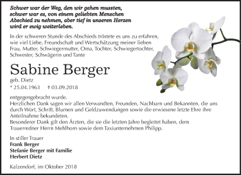 Traueranzeige von Sabine Berger von Mitteldeutsche Zeitung Merseburg/Querfurt