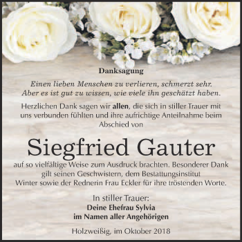 Traueranzeige von Siegfried Gauter von WVG - Wochenspiegel Bitterfeld