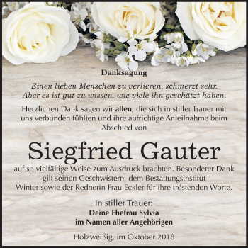 Traueranzeige von Siegfried Gauter von Mitteldeutsche Zeitung Bitterfeld