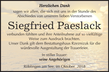 Traueranzeige von Siegfried Paeslack von Mitteldeutsche Zeitung