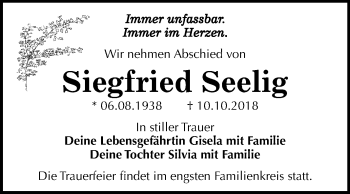 Traueranzeige von Siegfried Seelig von Mitteldeutsche Zeitung