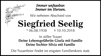 Traueranzeige von Siegfried Seelig von WVG - Wochenspiegel Wittenberg