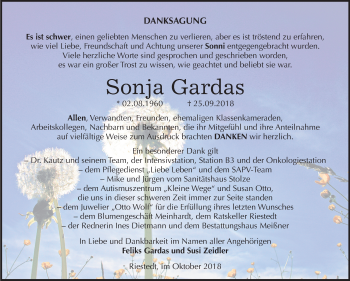 Traueranzeige von Sonja Gardas von Mitteldeutsche Zeitung