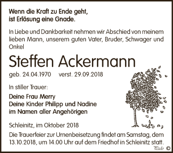 Traueranzeige von Steffen Ackermann von Super Sonntag Zeitz