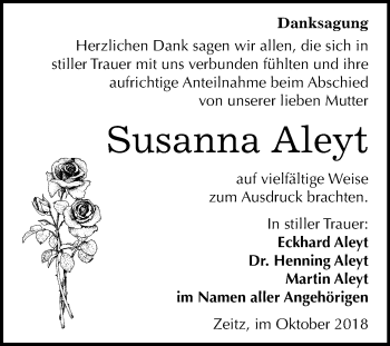 Traueranzeige von Susanna Aleyt von Mitteldeutsche Zeitung