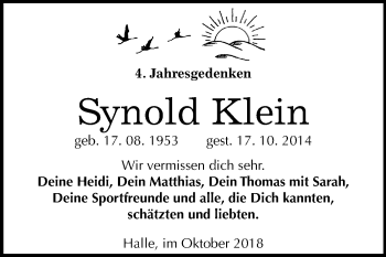 Traueranzeige von Synold Klein von Mitteldeutsche Zeitung Halle/Saalkreis