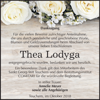 Traueranzeige von Thea Lodyga von Mitteldeutsche Zeitung Weißenfels