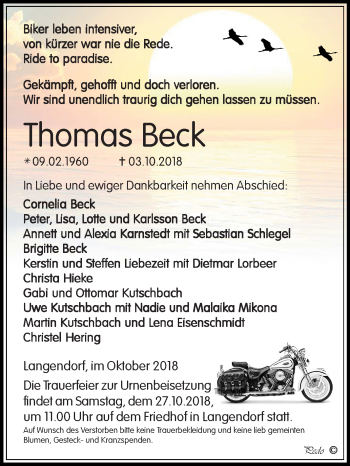 Traueranzeige von Thomas Beck von Mitteldeutsche Zeitung Weißenfels