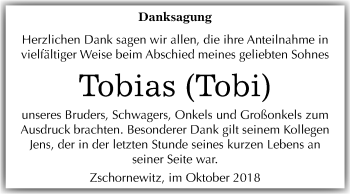 Traueranzeige von Tobias  von Mitteldeutsche Zeitung