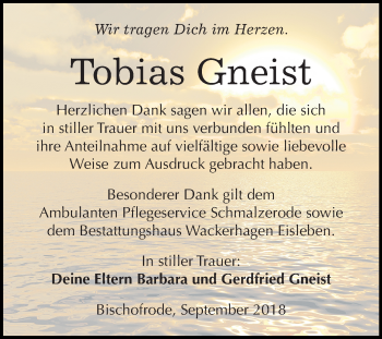 Traueranzeige von Tobias Gneist von Mitteldeutsche Zeitung