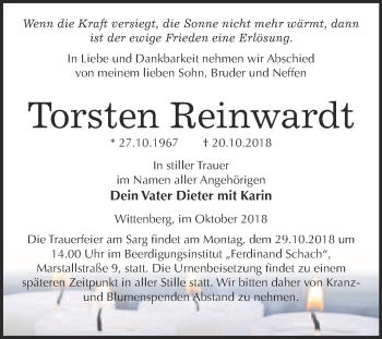 Traueranzeige von Torsten Reinwardt von WVG - Wochenspiegel Wittenberg