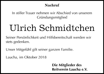 Traueranzeige von Ulrich Schmidtchen von Mitteldeutsche Zeitung