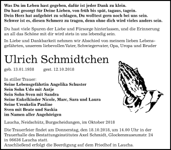 Traueranzeige von Ulrich Schmidtchen von Mitteldeutsche Zeitung