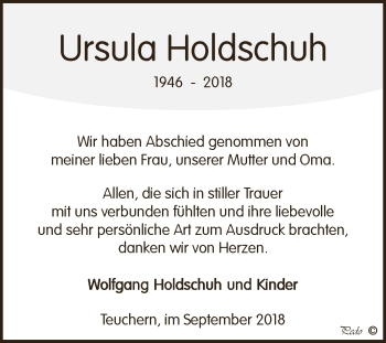 Traueranzeige von Ursula Holdschuh von WVG - Wochenspiegel NMB / WSF / ZTZ