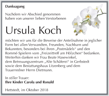 Traueranzeige von Ursula Koch von Mitteldeutsche Zeitung