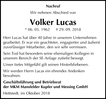 Traueranzeige von Volker Lucas von Mitteldeutsche Zeitung