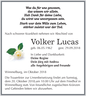 Traueranzeige von Volker Lucas von Mitteldeutsche Zeitung