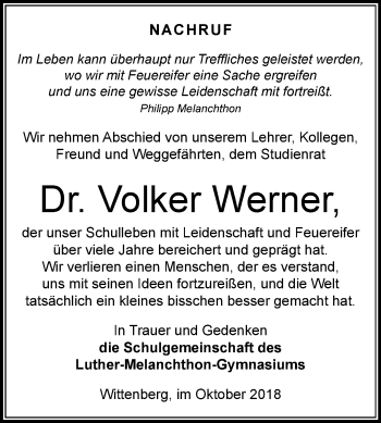 Traueranzeige von Volker Werner von Mitteldeutsche Zeitung