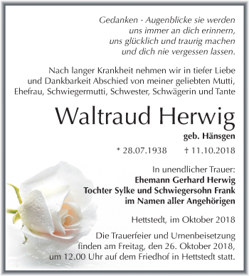 Traueranzeige von Waltraud Herwig von Mitteldeutsche Zeitung